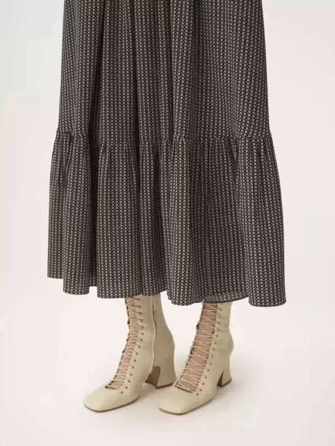 Gathered midi skirt in crêpe de chine