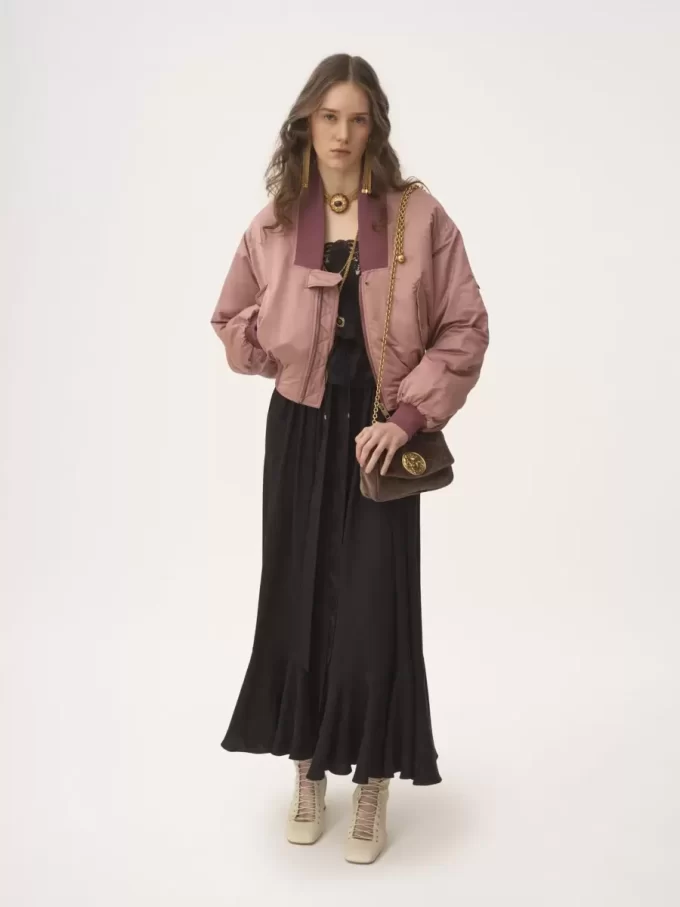 Gathered midi skirt in silk jacquard