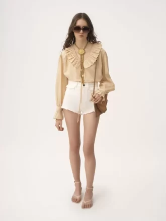 Gathered ruffle top in cotton voile