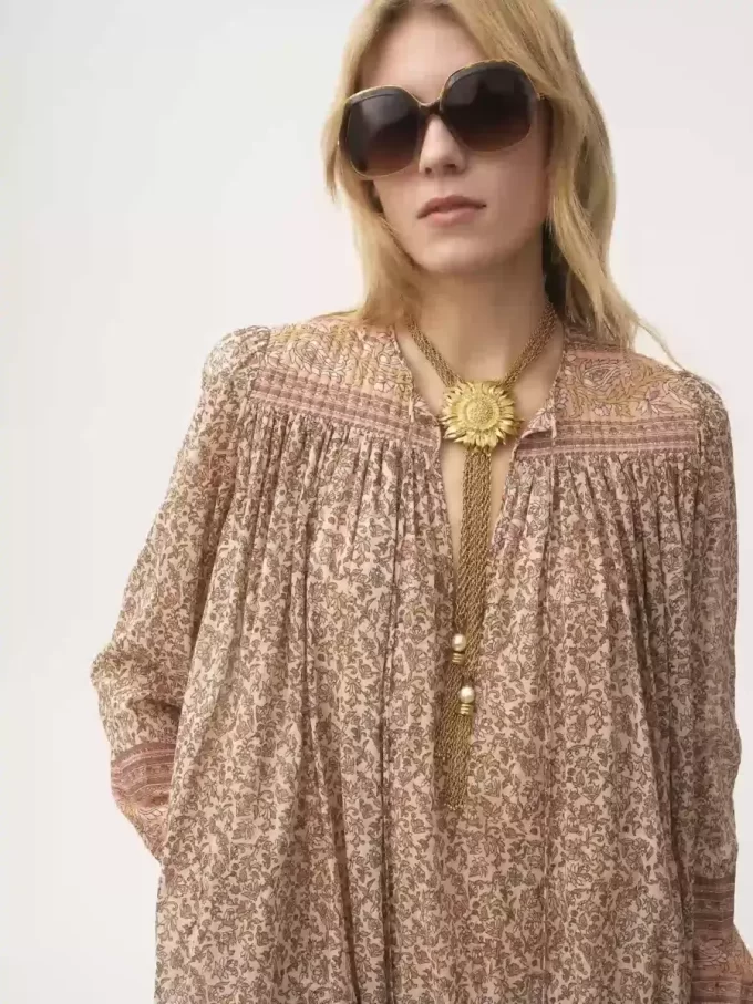 Gathered tunic dress in cotton voile