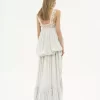 High-low ruffled dress in silk habotai & lace