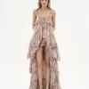 High-low ruffled dress in silk mousseline