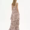 High-low ruffled dress in silk mousseline