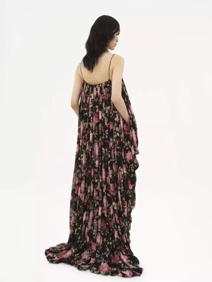 High-low sleeveless jumpsuit in silk charmeuse