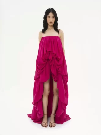 High-low sleeveless jumpsuit in washed silk pongé