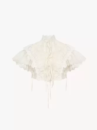 High-neck cropped top in cotton tulle & lace