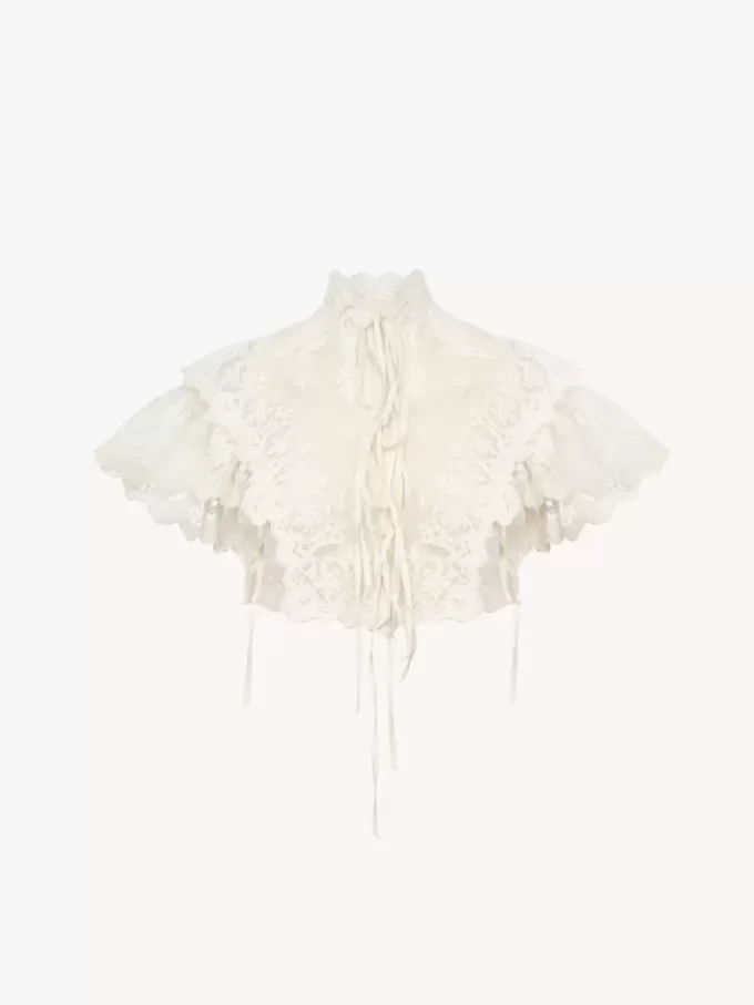 High-neck cropped top in cotton tulle & lace