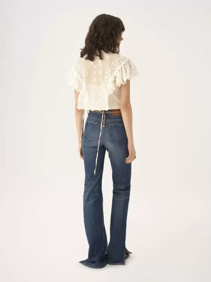 High-neck cropped top in cotton tulle & lace