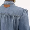 High-neck gathered jacket in denim