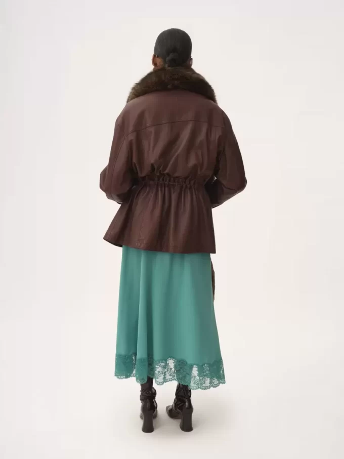 High-neck parka in leather