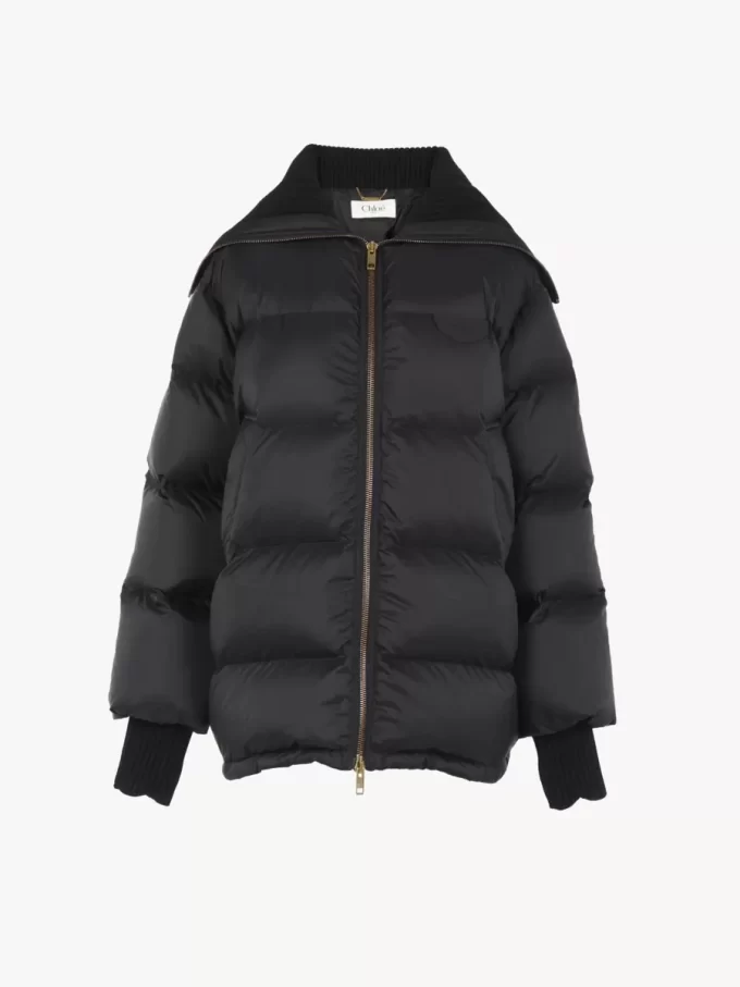 High-neck puffer jacket in shiny nylon