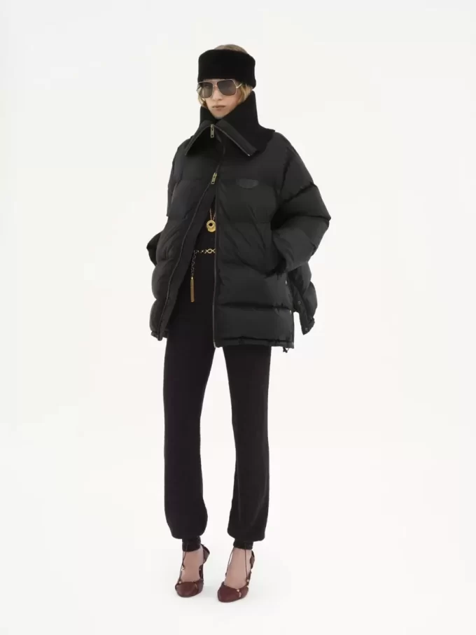 High-neck puffer jacket in shiny nylon