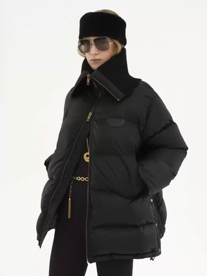 High-neck puffer jacket in shiny nylon