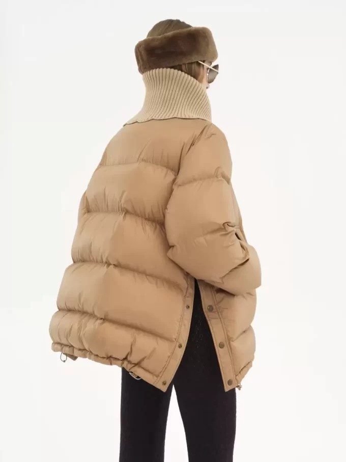 High-neck puffer jacket in shiny nylon