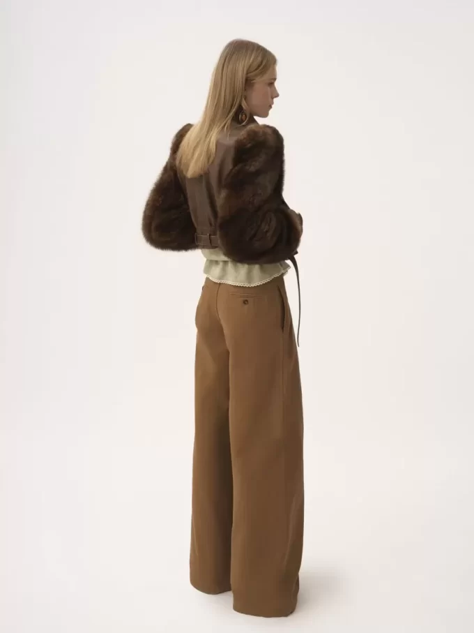 High-neck short jacket in leather