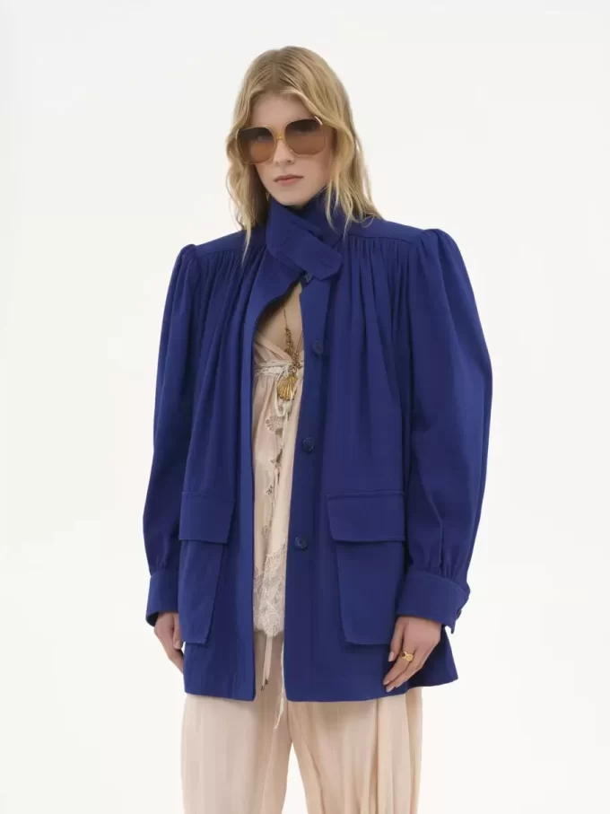 High-neck utilitarian jacket in cotton canvas