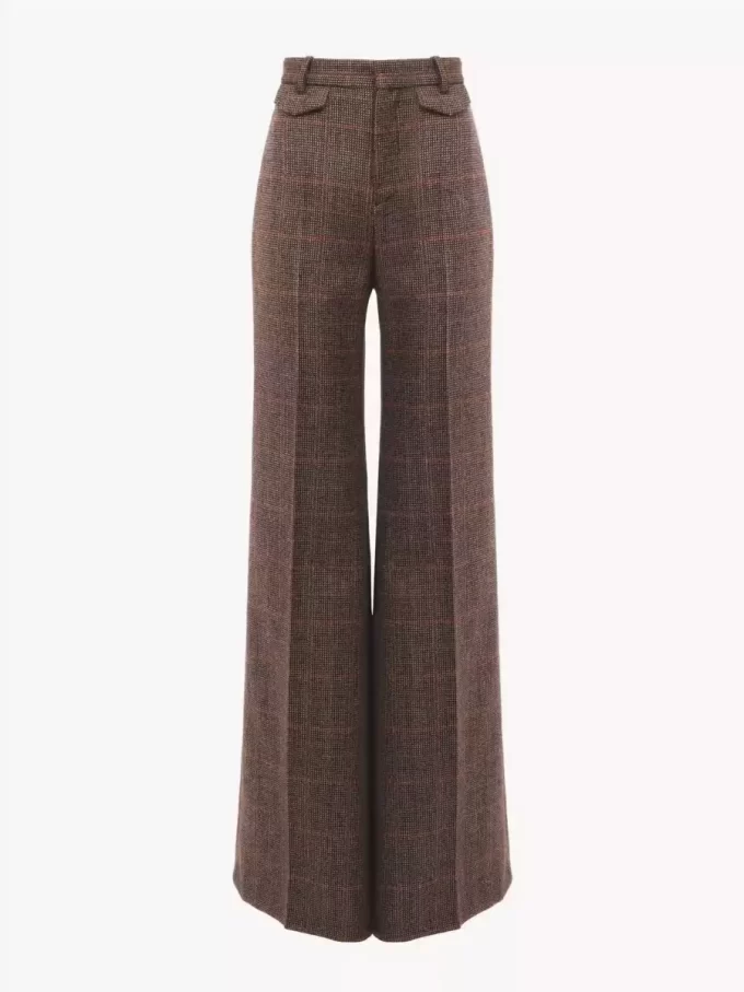 High-rise flared pants in wool check
