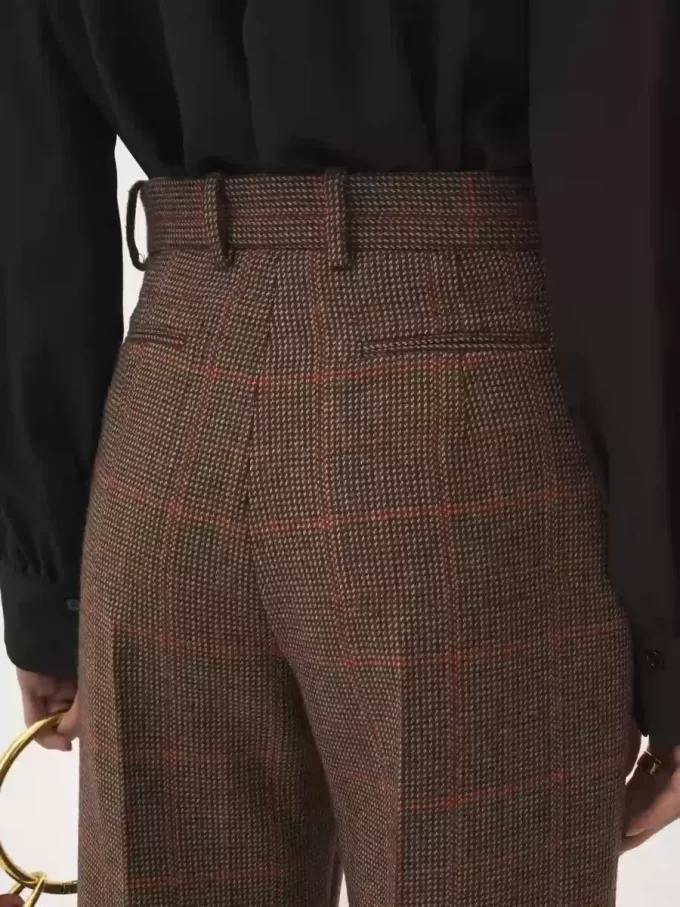 High-rise flared pants in wool check