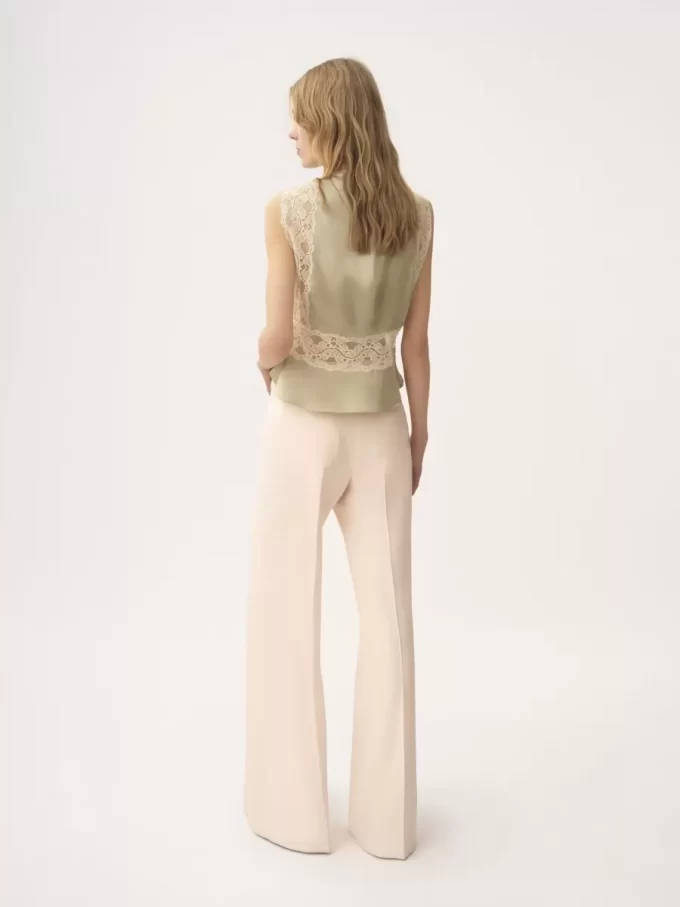 High-rise flared pants in wool gabardine