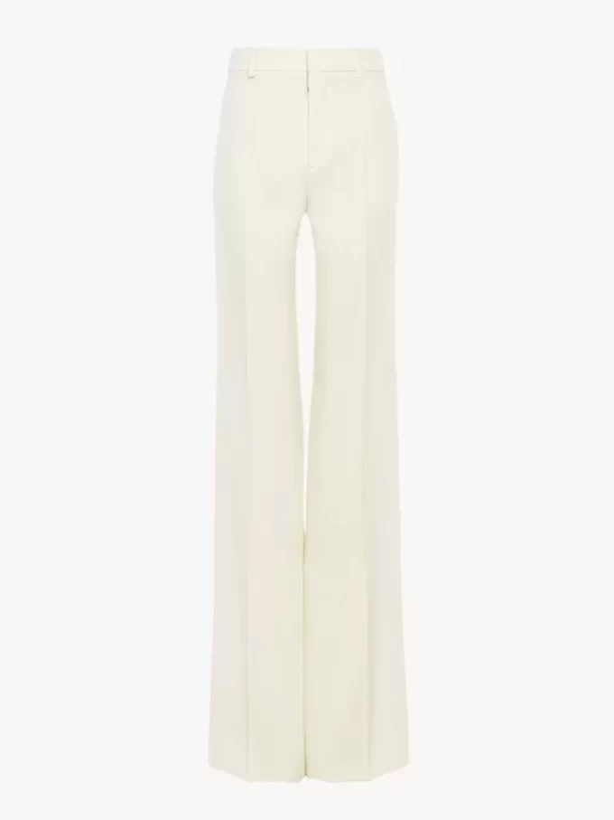 High-rise flared pants in wool grain de poudre