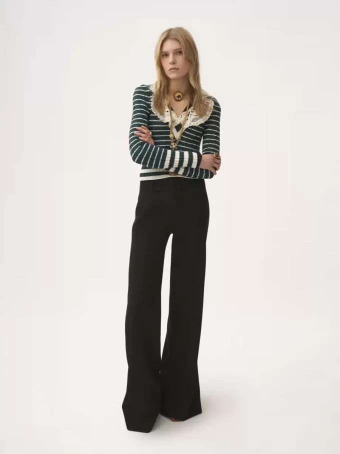 High-rise flared pants in wool grain de poudre