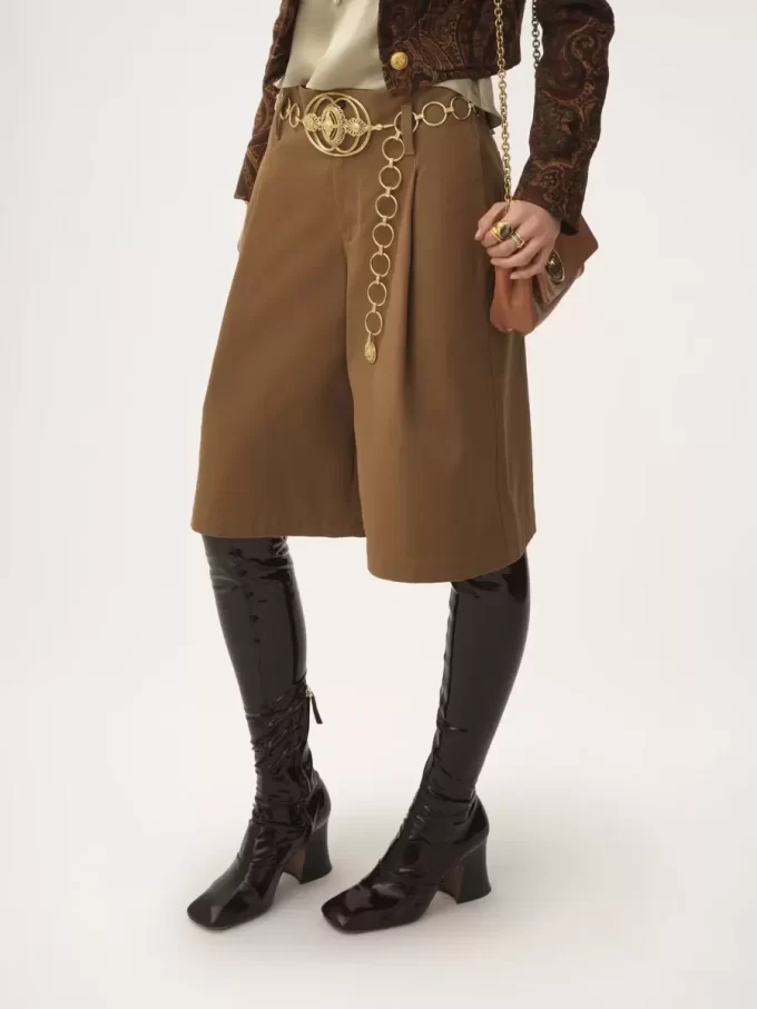 High-rise wide-leg bermuda shorts in cotton