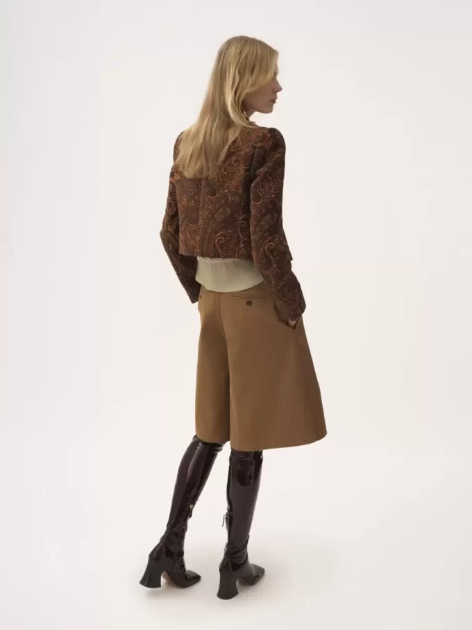 High-rise wide-leg bermuda shorts in cotton