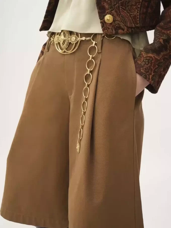 High-rise wide-leg bermuda shorts in cotton