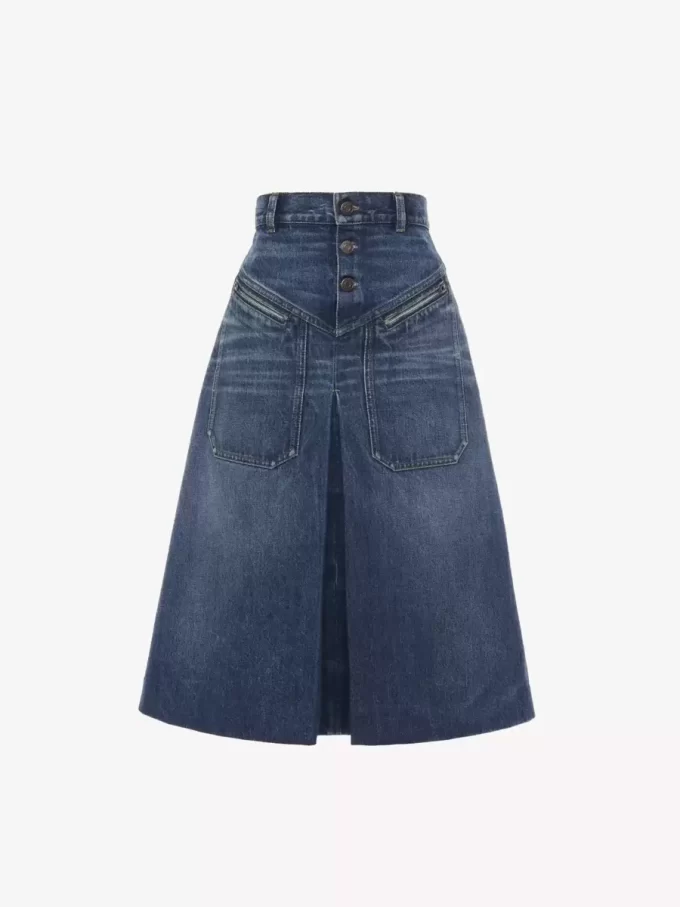Knee-length skirt in denim