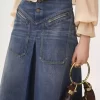 Knee-length skirt in denim