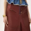 Knee-length skirt in leather
