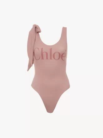 Knotted-strap one-piece logo swimsuit
