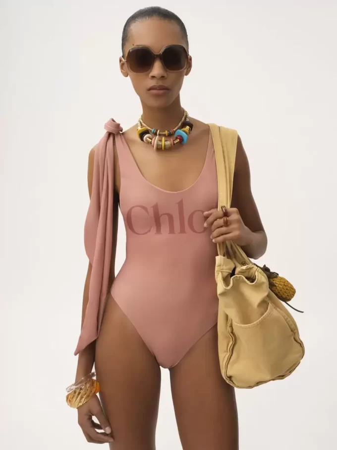 Knotted-strap one-piece logo swimsuit