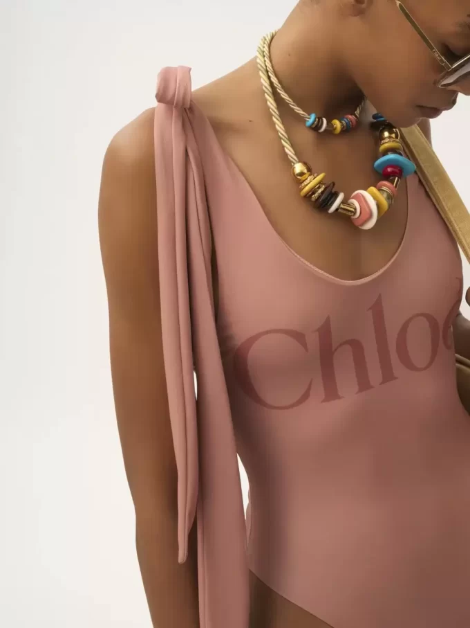 Knotted-strap one-piece logo swimsuit