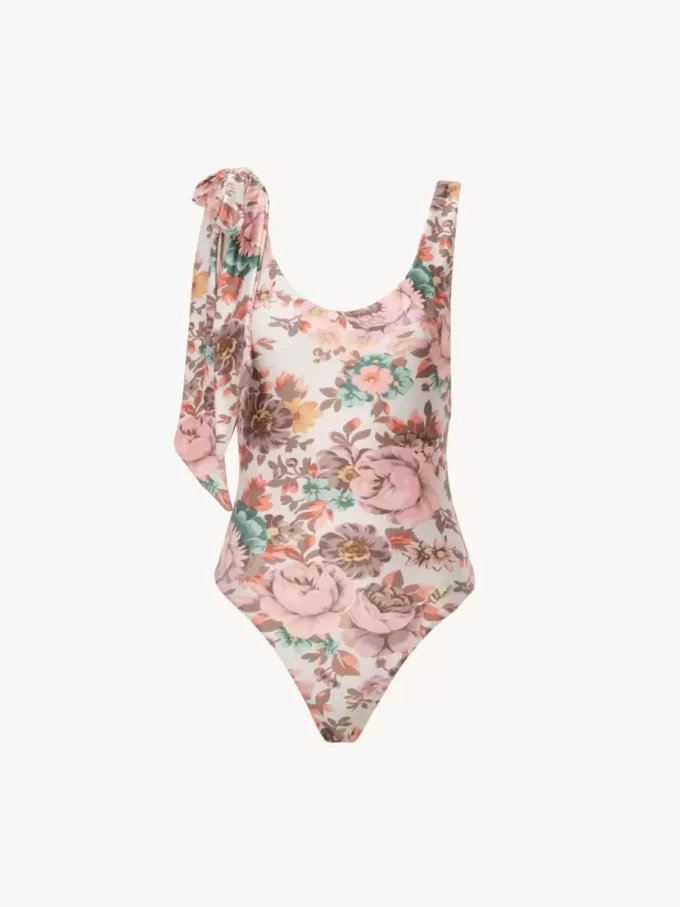 Knotted-strap one-piece swimsuit