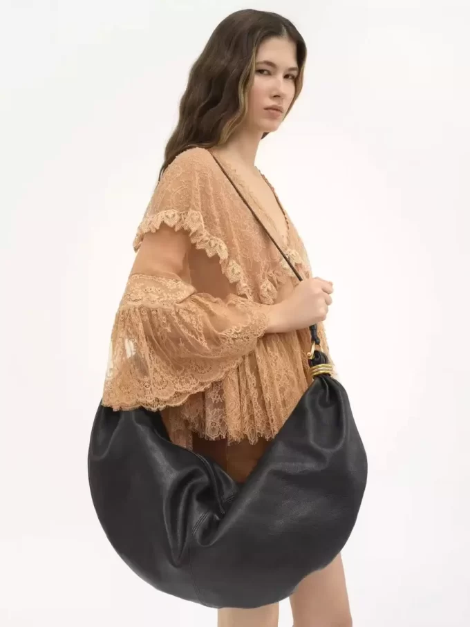 Large Bracelet Hobo bag in grained leather
