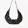 Large Bracelet hobo bag in grained leather with studs