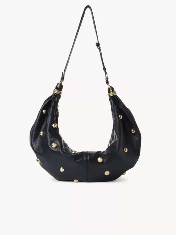 Large Bracelet hobo bag in grained leather with studs
