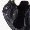Large Bracelet hobo bag in grained leather with studs
