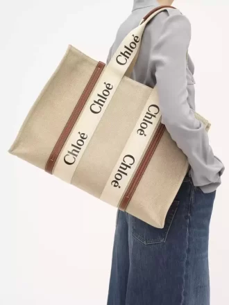 Large Woody tote bag in linen