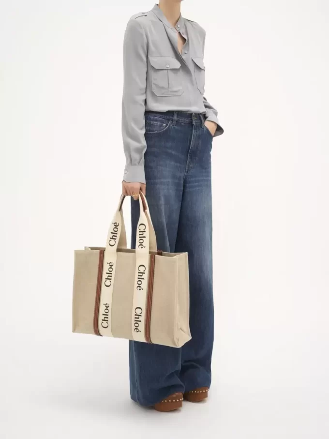 Large Woody tote bag in linen