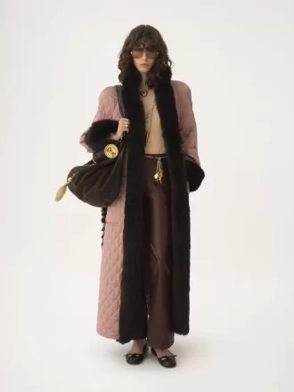 Long hybrid coat in technical satin