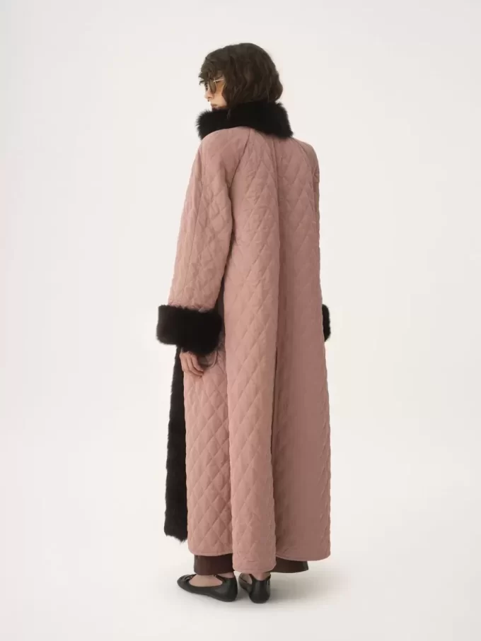 Long hybrid coat in technical satin