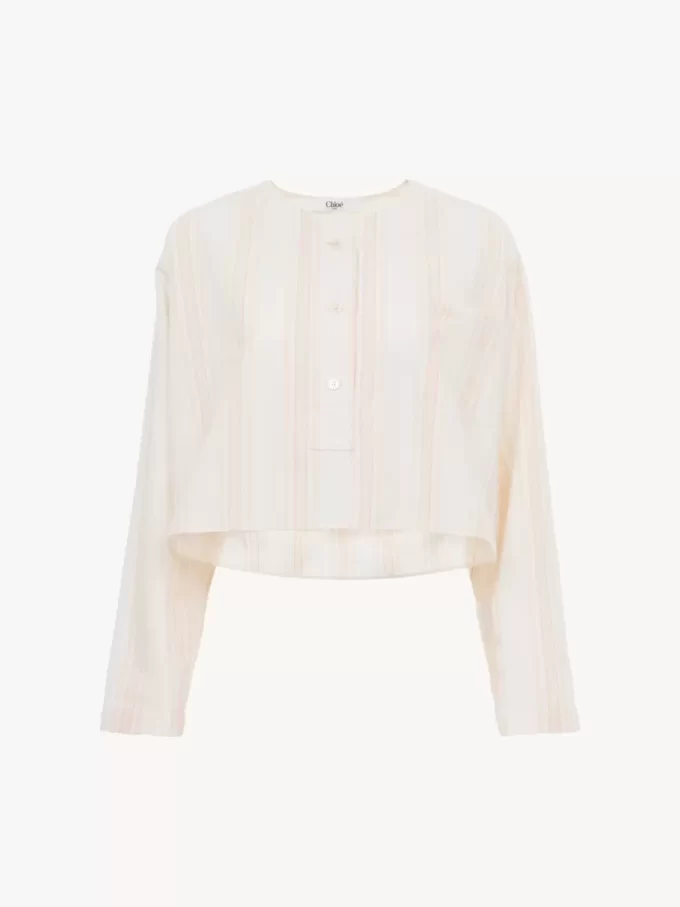 Long-sleeve cropped top in cotton
