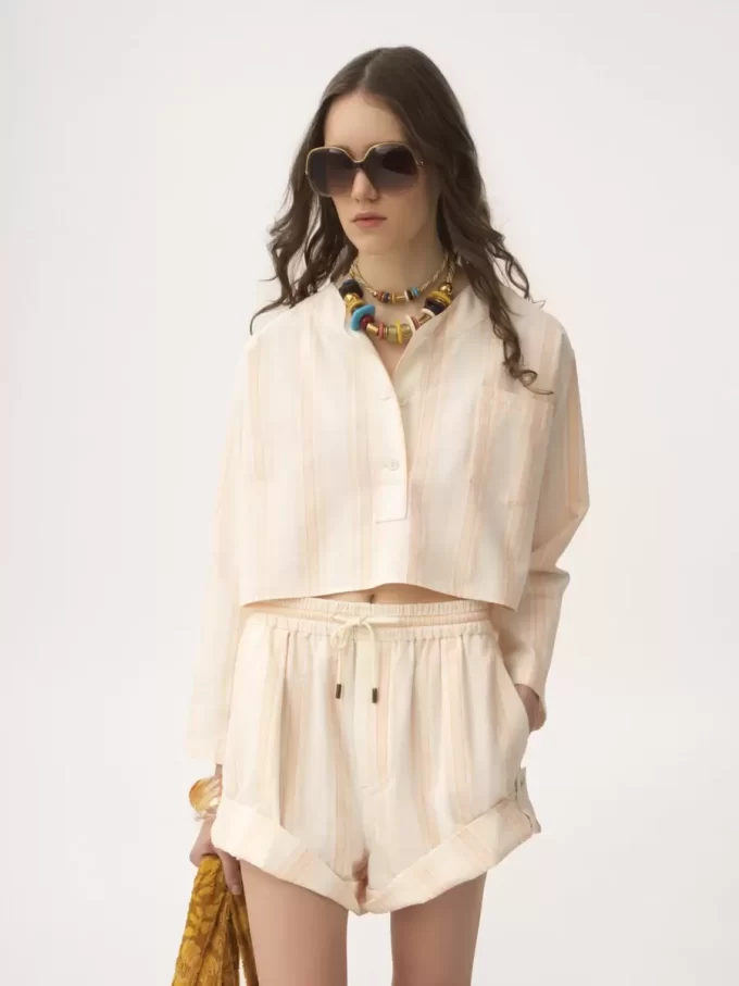 Long-sleeve cropped top in cotton