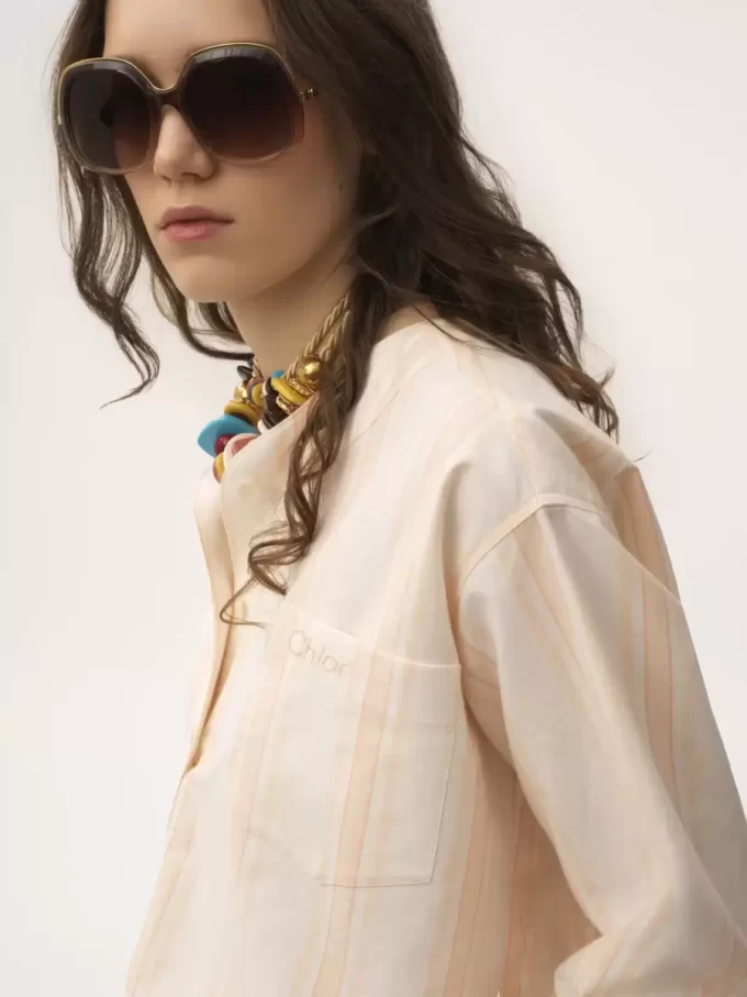 Long-sleeve cropped top in cotton