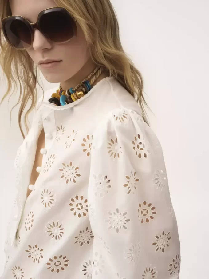 Long-sleeve mini dress in cotton voile