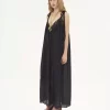 Long slip dress in silk charmeuse & lace
