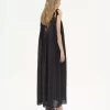 Long slip dress in silk charmeuse & lace