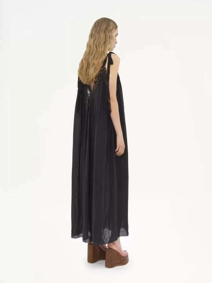 Long slip dress in silk charmeuse & lace